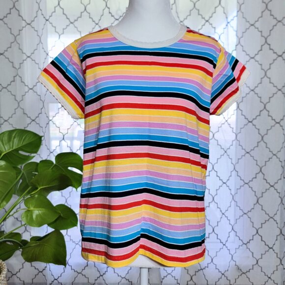 Picket and Post Colorful Striped Short Sleeve Top | Size: Medium - Picture 3 of 13
